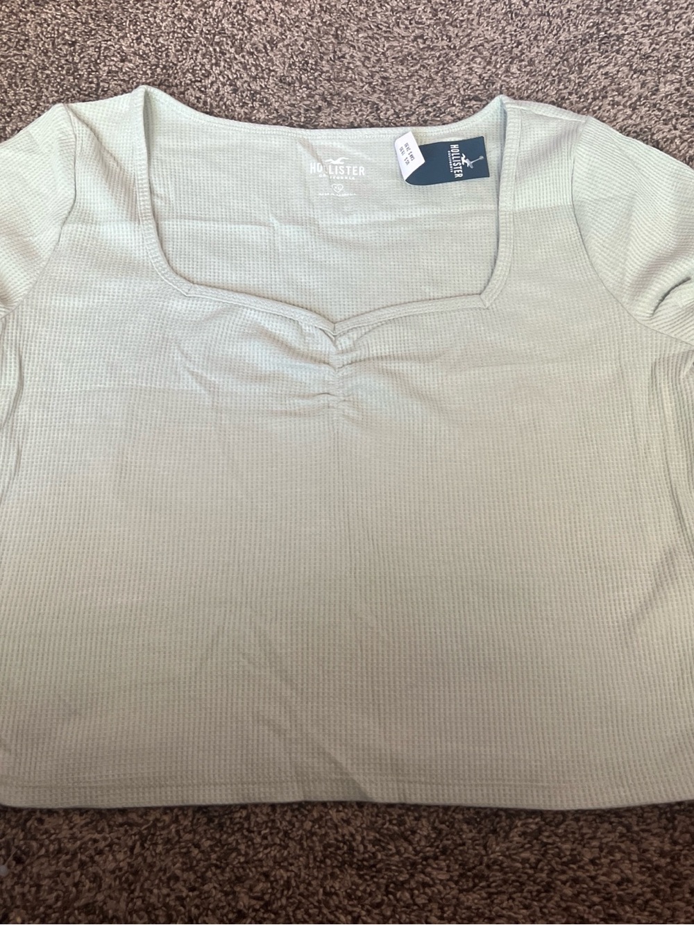 Hollister Women's Light Sage Square-Neck Ribbed Crop Top